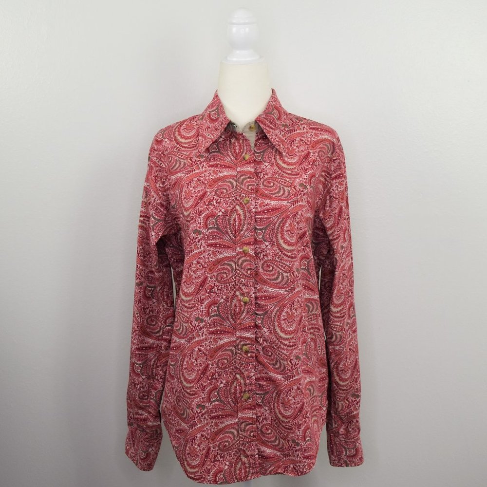 Vintage Tommy Hilfiger Button‎ Up Blouse Women Size 8 M Red Paisley Retro Preppy